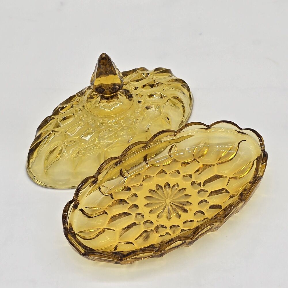 Vintage 1970s Anchor Hocking Fairfield Amber Glass 1/4 Pound Covered Butter Dish - Picture 2 of 4